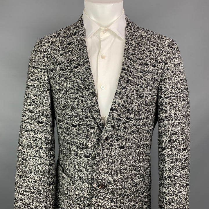COLECCIÓN CALVIN KLEIN Talla 38 Abrigo deportivo de tweed con solapa de muesca en blanco y negro