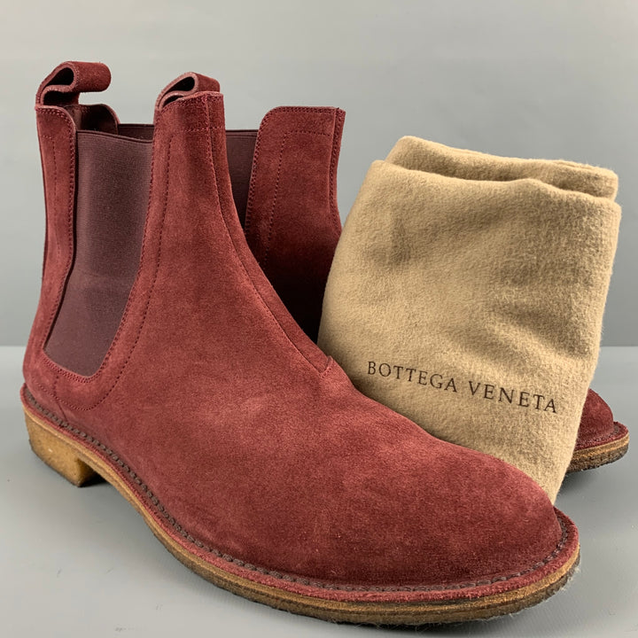 BOTTEGA VENETA Size 7.5 Burgundy Suede Chelsea Boots