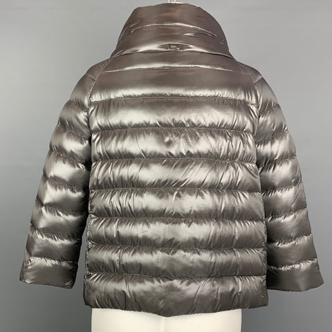 HERNO Size 4 Grey Quilted Nylon Goose Down Jacket