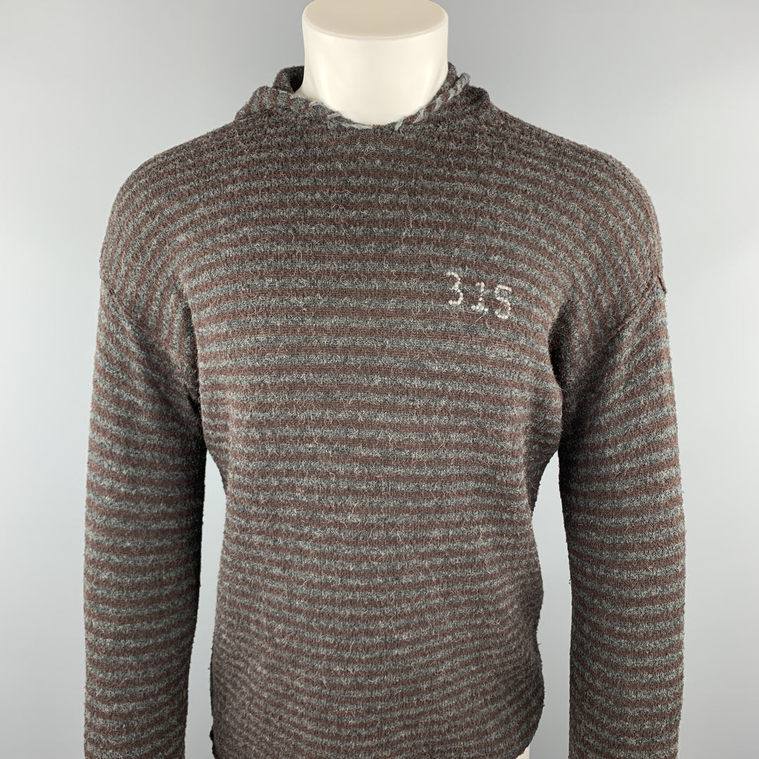 JOHN VARVATOS * USA Taille S Navy &amp; Brown Stripe Acrylique Blend Pull à capuche