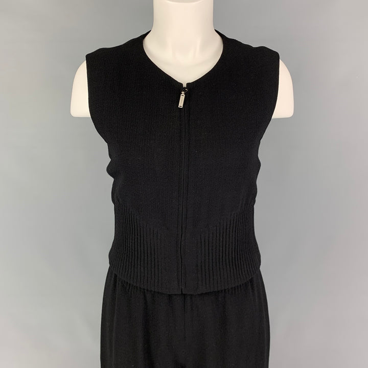 CHANEL Taille 8 Costume pantalon sans manches côtelé en laine noire