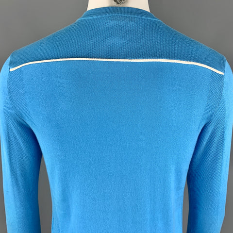 PRADA Taille XS Aqua Cotton Crew-neck White Trim Pull Pull