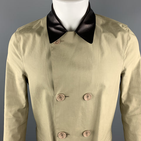 BALENCIAGA Size 38 Khaki Mixed Materials Coated Double Breasted Cotton Coat