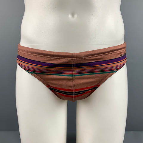 CHARLIE Size M Bronze Purple Stripe Nylon Polyamide Swim Trunks