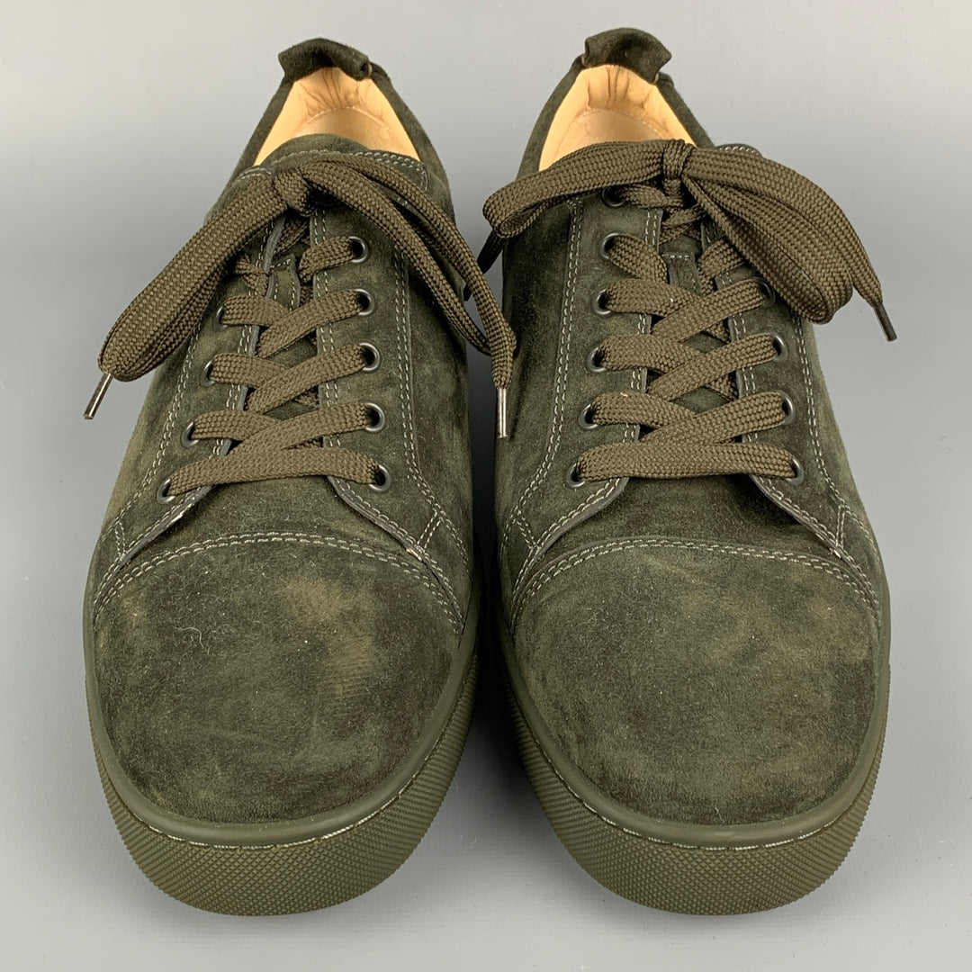 CHRISTIAN LOUBOUTIN Size 12 Forest Green Suede Lace Up Sneakers