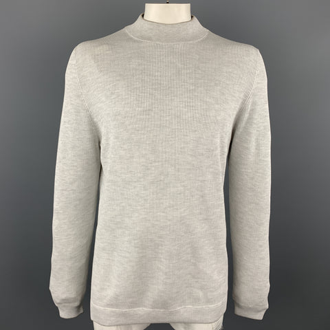 BRUNELLO CUCINELLI Size XL Light Grey Ribbed Knit Cotton High Mock Collar Pullover