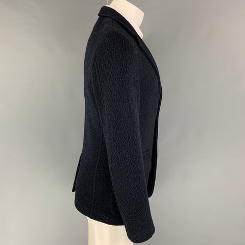 GIORGIO ARMANI Talla 38 Abrigo deportivo con solapa de muesca en mezcla de lana texturizada azul marino