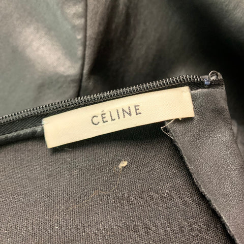 CELINE Size 4 Black Lamb Skin Short Sleeve Casual Top