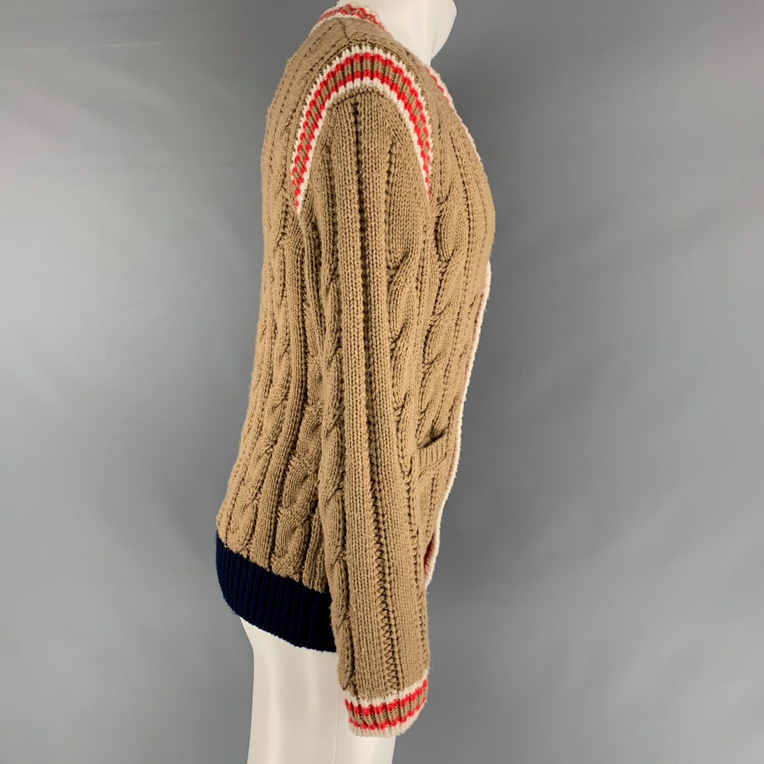Cable Knit Brown Gucci Cardigan GUCCI Size S Brown Coral Knit Wool