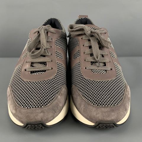 HERMES Size 11 Grey Taupe Mixed Materials Mesh Sneakers