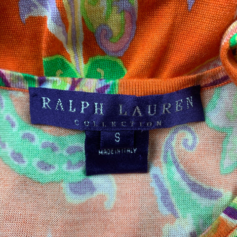 RALPH LAUREN Collection Size S Orange Multi-Color Silk Dress Top