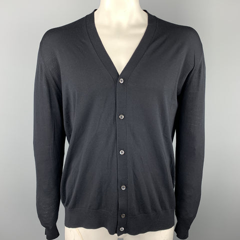 PRADA Talla XL Cárdigan de lana de lana liso negro