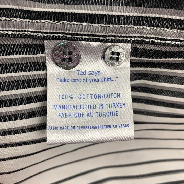 TED BAKER Size XL Black White Stripe Cotton Button Up Long Sleeve Shirt