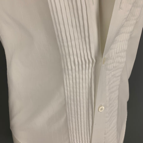 CALVIN KLEIN Size S White Stripe Cotton Tuxedo Long Sleeve Shirt