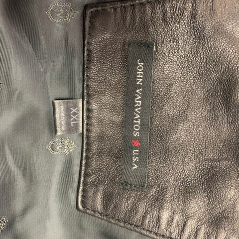 JOHN VARVATOS Size XXL Black Leather Zip Up & Snaps Jacket