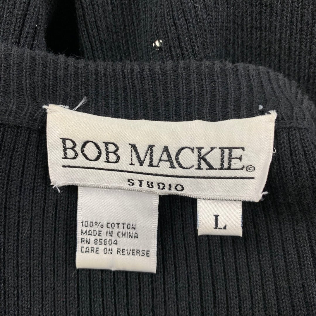 BOB MACKIE Size L Black Cotton Rhinestones V-Neck 2 Piece Cardigan Set