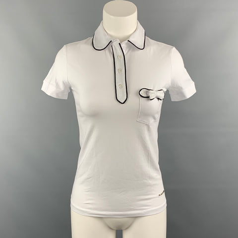 LOVE MOSCHINO Size 4 White Black Cotton / Elastane Peter Pan Collar Blouse