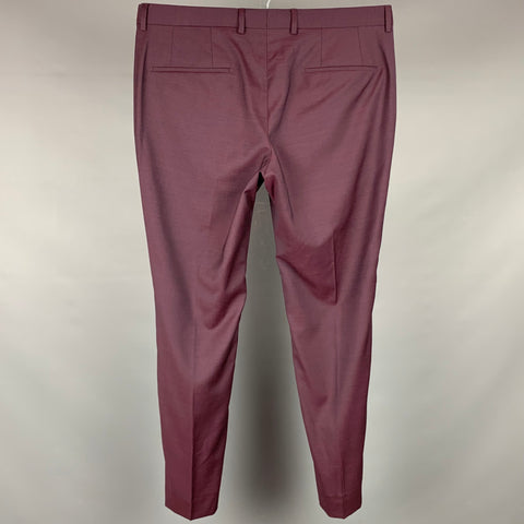 HUGO BOSS Size 34 Burgundy Wool Zip Fly Dress Pants