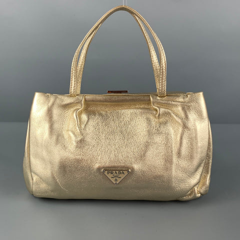 vintage PRADA Mini sac à main en cuir métallisé doré
