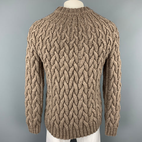 MICHAEL KORS Size XL Taupe Cable Knit Wool Blend Chunky Sweater