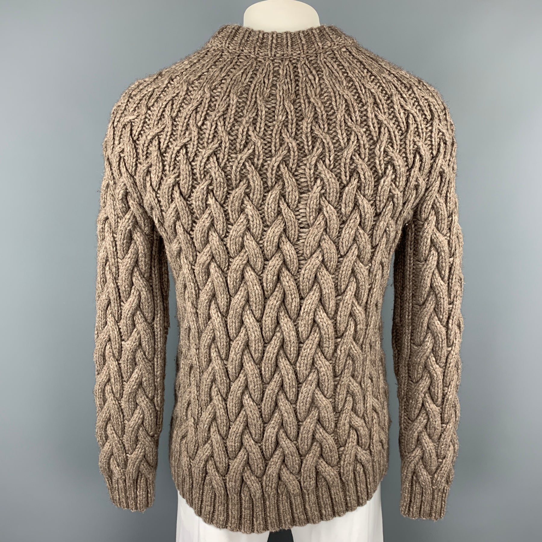 MICHAEL KORS Size XL Taupe Cable Knit Wool Blend Chunky Sweater Sui Generis Designer Consignment