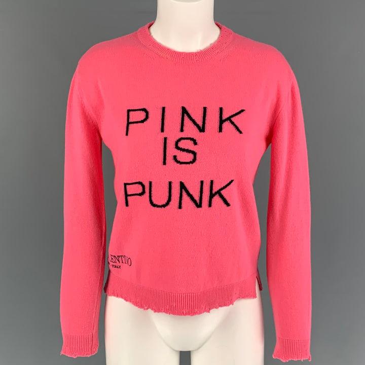 VALENTINO Size XS Pink Wool Cashmere Distressed Pink Is Punk Pullover