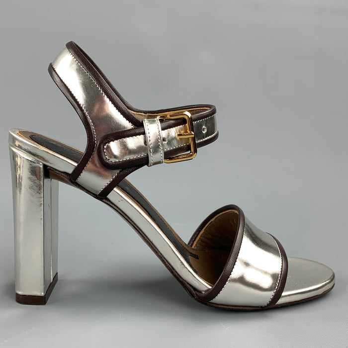 MARNI Size 6 Silver Metallic Leather Slingback Sandals