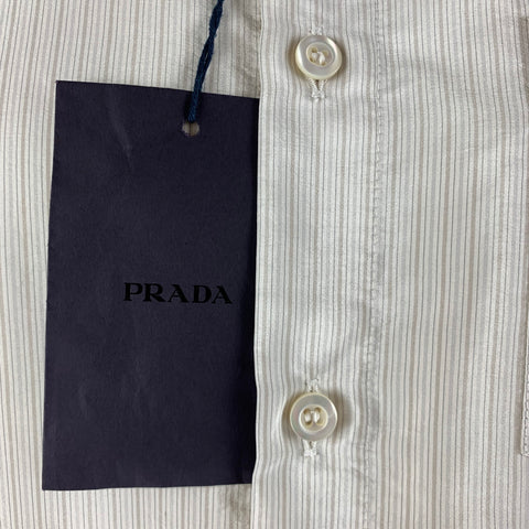 PRADA Size S Beige Stripe Silk Button Up Long Sleeve Shirt