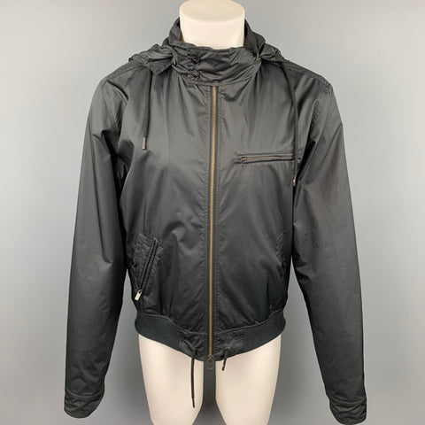 Y-3 Size M Black Polyester Zip Up Hooded Jacket