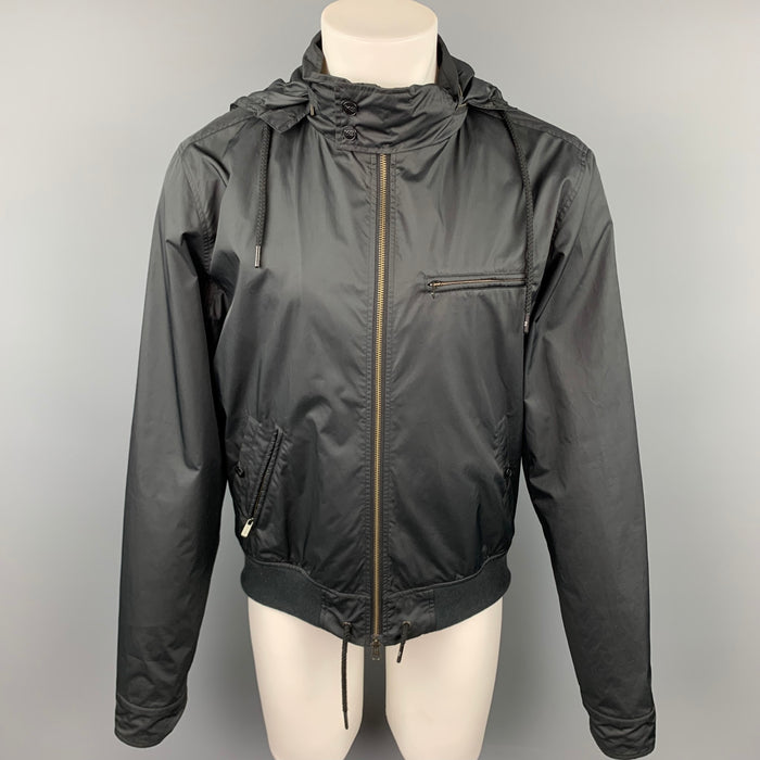 Y-3 Size M Black Polyester Zip Up Hooded Jacket