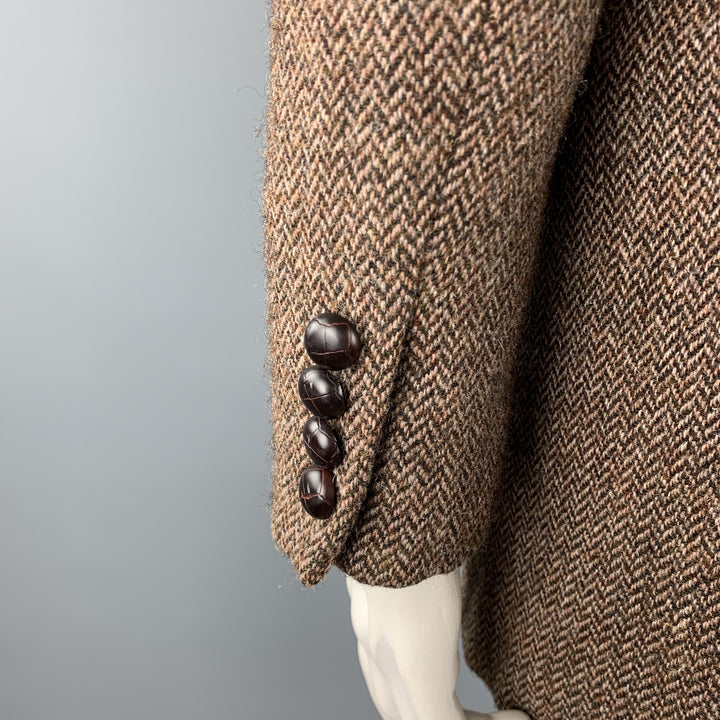 RALPH LAUREN Talla 4 Chaqueta blazer de lana de espiga de tweed marrón extragrande