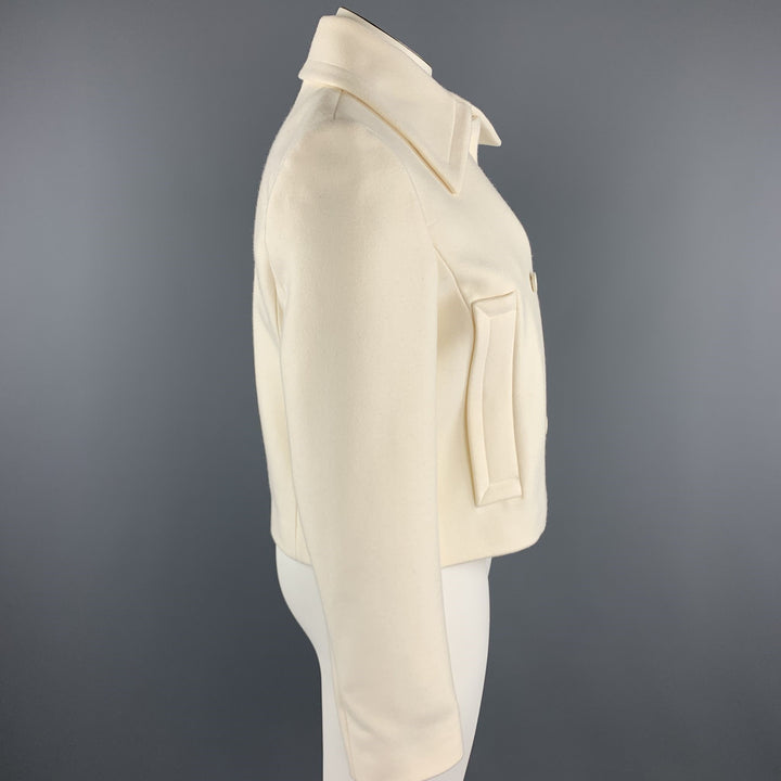 MICHAEL KORS Size 12 Cream Virgin Wool Double Breasted Jacket