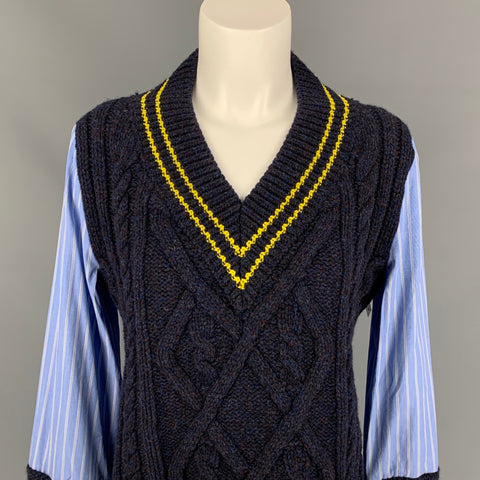 MAISON MARGIELA Size 4 Blue & Navy Cotton / Wool Knitted Pullover