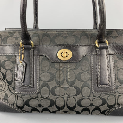 COACH Sac à main en toile monogram noire avec poignées supérieures