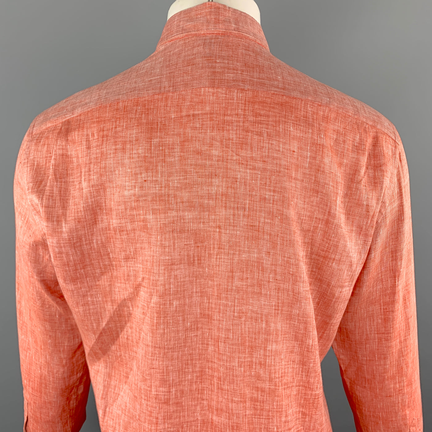 ERMENEGILDO ZEGNA Size S Orange Linen Button Down Long Sleeve Shirt