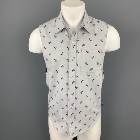 ANDREW CHRISTIAN Size S Light Grey Print Cotton Patch Pocket Sleeveless Shirt