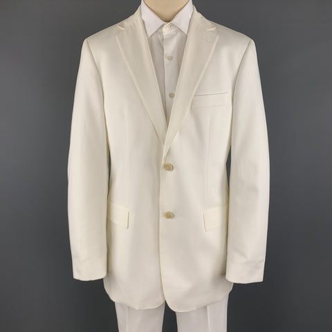 BOSS by HUGO BOSS Size 40 White Cotton Notch Lapel  Suit