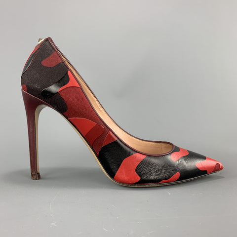 VALENTINO Size 7.5 Red Camouflage Pointed Rockstud Pumps