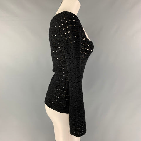 DOLCE & GABBANA Size S Black Square Neck Wool Crochet Pullover