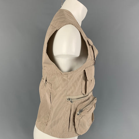 MISBHV Chaleco de pescador utilitario de poliéster a cuadros beige talla S