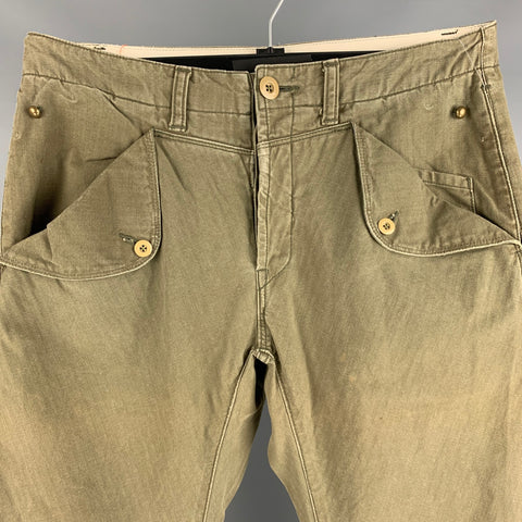 KATOTOOL PROJECT Pantalon décontracté en coton à chevrons vert taille 32 avec braguette boutonnée