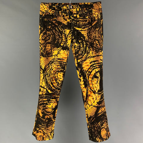 JUST CAVALLI Taille 29 Pantalon décontracté zippé en coton imprimé graphique jaune noir
