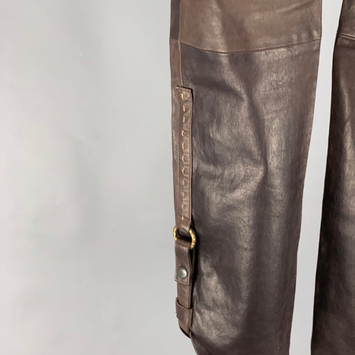 HENRY BEGUELIN Size 6 Brown Leather Contrast Stitch Dress Pants