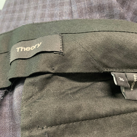 THEOR Size 42 Black Grey Checkered Wool Single Breasted