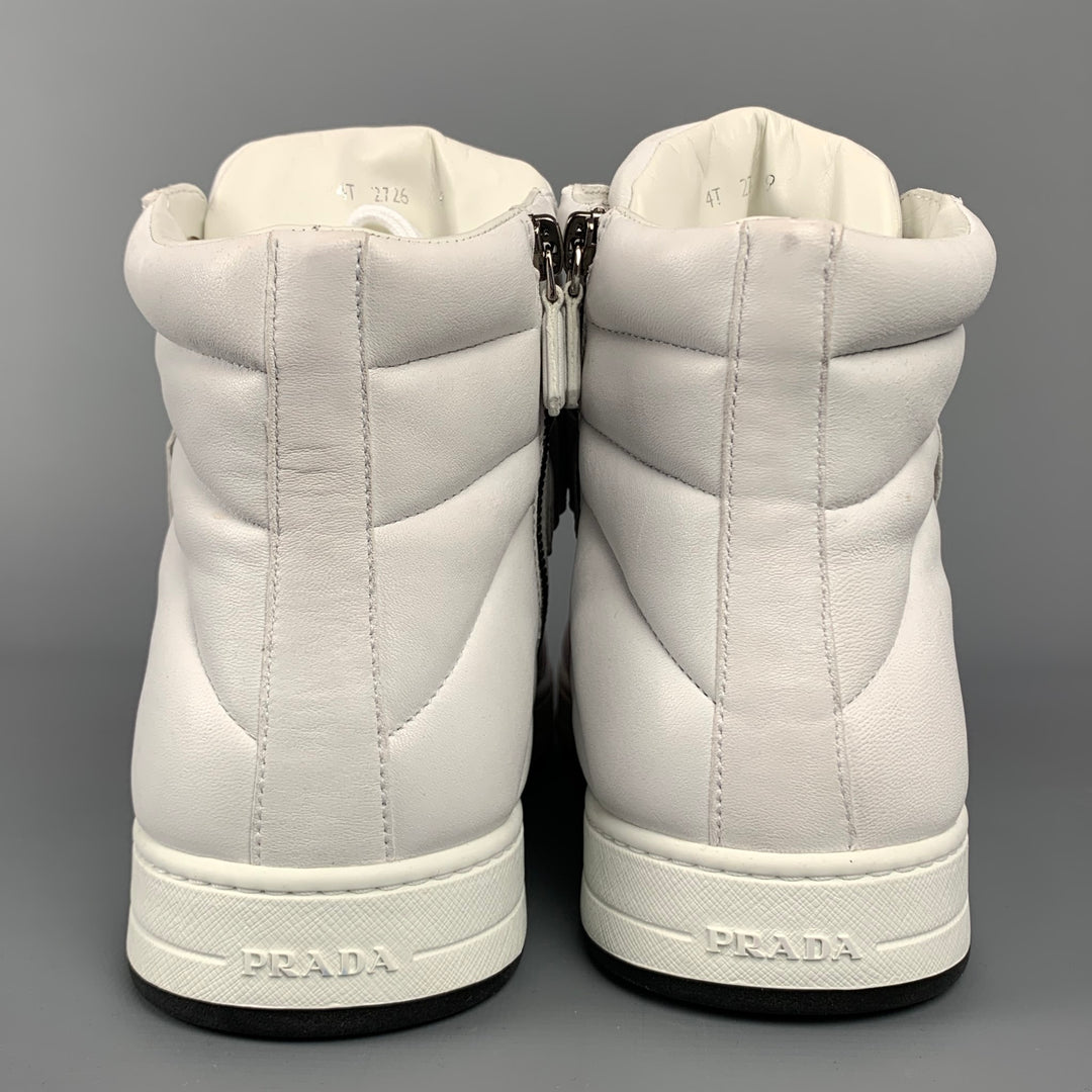PRADA Size 10 Off White Quilted Leather High Top Sneakers