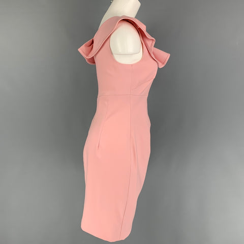 VALENTINO Size 6 Blush Wool Ruffled One Shoulder Cocktail Dress