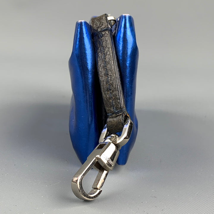 MOSCHINO Blue Patent Leather Bow Key Chain