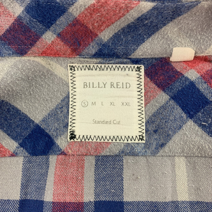 BILLY REID Taille S Chemise à manches longues boutonnée en coton à carreaux gris et bleu