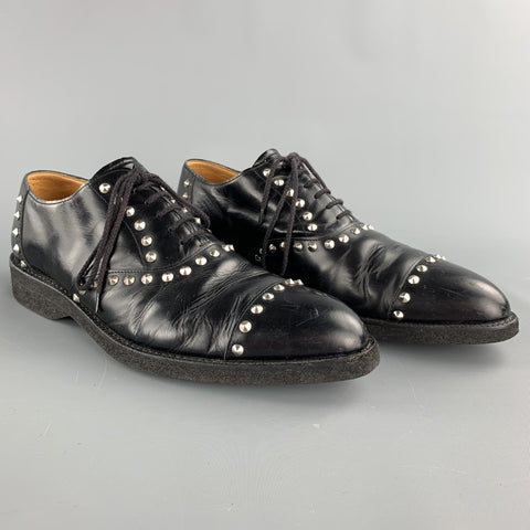 COMME des GARCONS HOMME PLUS Size 9.5 Black Studded Leather Cap Toe Lace Up Shoes