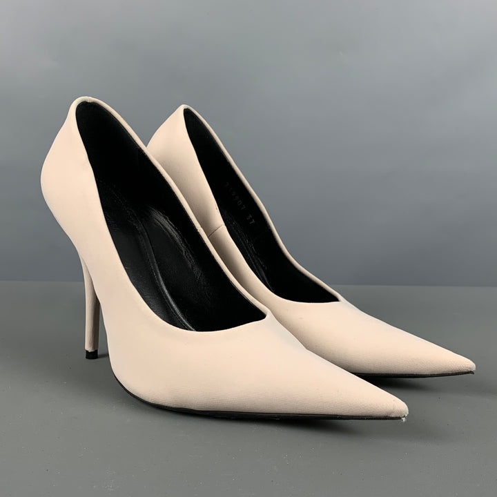 BALENCIAGA Size 7 Cream Fabric Pointed Toe Pumps